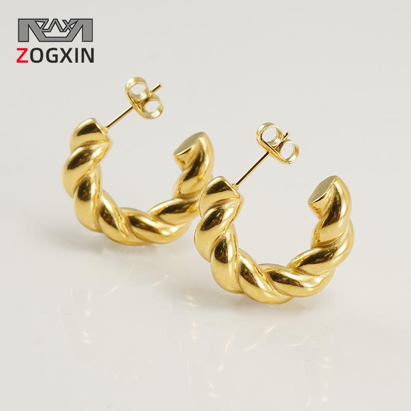 

18K Gold Vacuum-Plated Twist Titanium Steel Hoop Earrings for Women