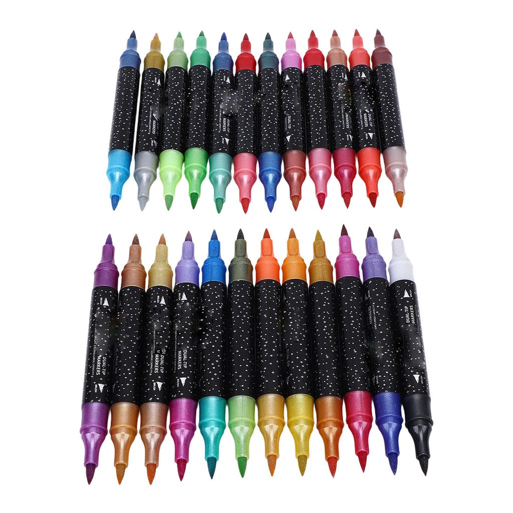 24pcs Glitter Markers Double Ended Highlighter Marker Pens for Drawing Gift Card Doodle Art Painting