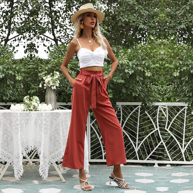 Women's Fashion Casual Solid Color Print High Waist Pants & Capris