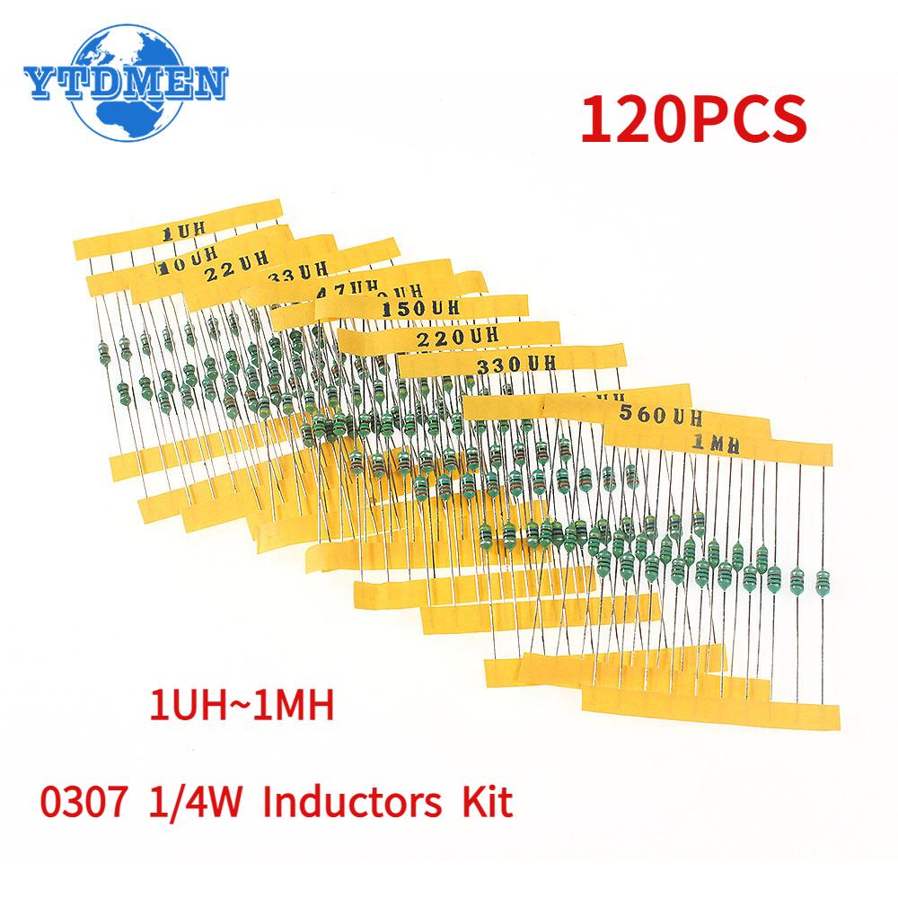 120pcs 0307 Inductor 1/4W 0.25W Color Ring Inductor Assortment Kit 1UH 10UH 22UH 33UH 47UH 100UH 150UH 220UH 330UH 470UH 560UH