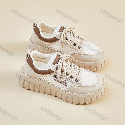 Women's Flats 2025 Summer New Lace Up Mesh Breathable Height Increase Casual Shoes Comfortable Non Slip Vulcanized Shoes