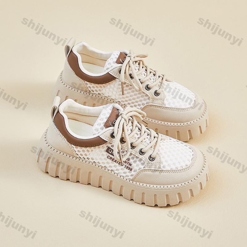 Fashion Women's Flats 2025 Summer New Lace Up Mesh Breathable Height Increase Casual Shoes Fashion Comfortable Non Slip Vulcanized Shoes