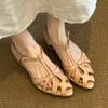 Sandalias romanas marrones para mujer, nuevas de verano, transpirables, cabeza de bolsa, tejidas, huecas, retro francés, zapatos de vestir de una sola pieza