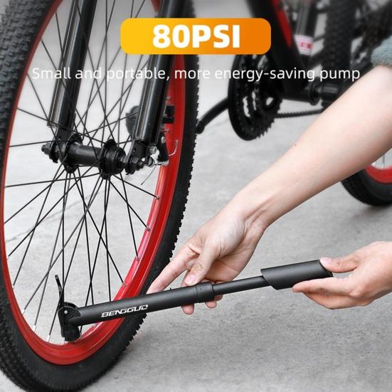 Mâner ergonomic Duză de aer compatibilă înaltă Pompă pentru biciclete cu suport de instalare 80PSI Mini umflator de anvelope pentru biciclete de înaltă presiune Accesorii pentru biciclete