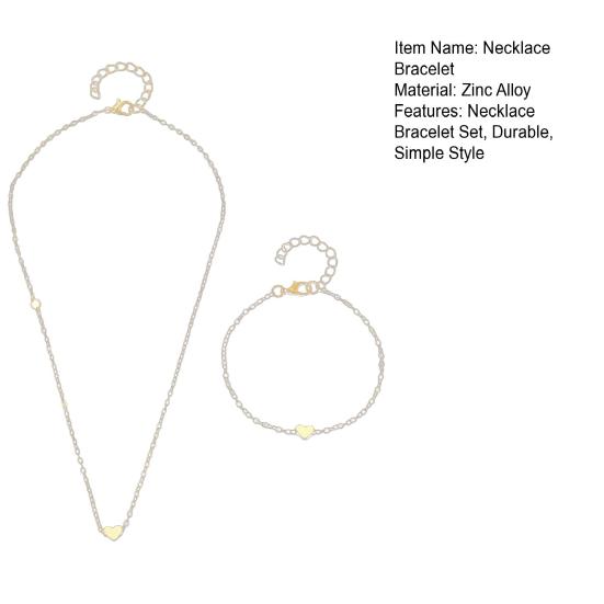 Necklace Bracelet Set, Alloy Plating Wear-Resistant Oxidation-Resistant Jewelry, Adjustable Chain Minimalist Love Pendant Jewelry