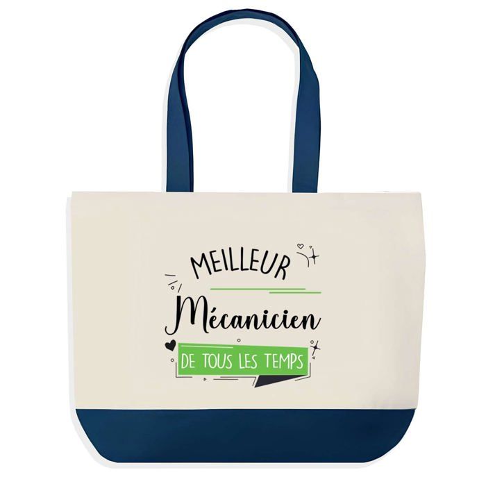 Tote bag - PLANETEE - Meilleur Mécanicien de tous les temps - Fond bleu - Coton 40x45 cm - Fabriqué en France