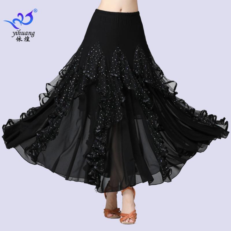 Ballroom Dance Skirt Sequined Long Skirt Modern Dance Skirt Ballroom Dance Swing Skirt Practice Clothes Stage Performance Clothes