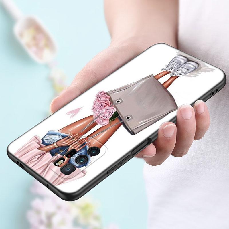 Girl Coffee Female Phone Case For Xiaomi Redmi Note 7 8 9 10 Lite 11 11E 11T 12 Pro 11S 4G 10T 5G 8T 9S 10S Soft TPU Black Cover