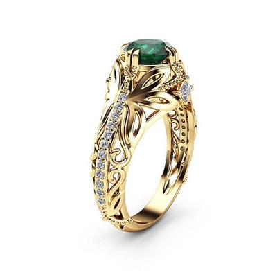 Emerald Zircon Green Gemstone Ring - European and American Fashion