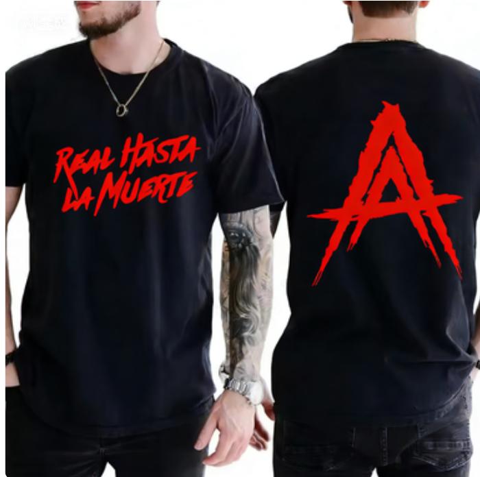 SpringSummer New Hip Hop Street Wear Anuel AA Real Hasta La Muerte Pattern Printed Cotton Casual Short Sleeve Round Neck Tshirt