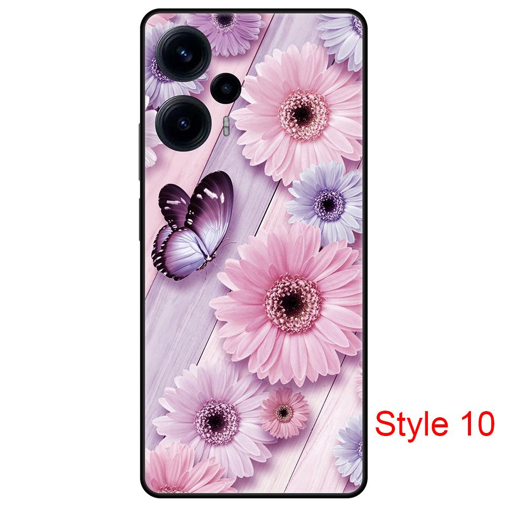 

Черный чехол для Poco F5 Pro PocoF5, милая задняя крышка с мультяшным рисунком на Poco F5, силиконовая противоскользящая противоударная сумка с полной защитой Poco F5 Pro 5G розовый