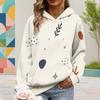 Women Plus Size Off White Printed Long Sleeve Drawstring Hoodie With Kangaroo Pocket