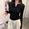 Plus Size Women's Spring/Autumn Long Sleeve Half-Open Neck Slimming Base Layer Top - Korean Style