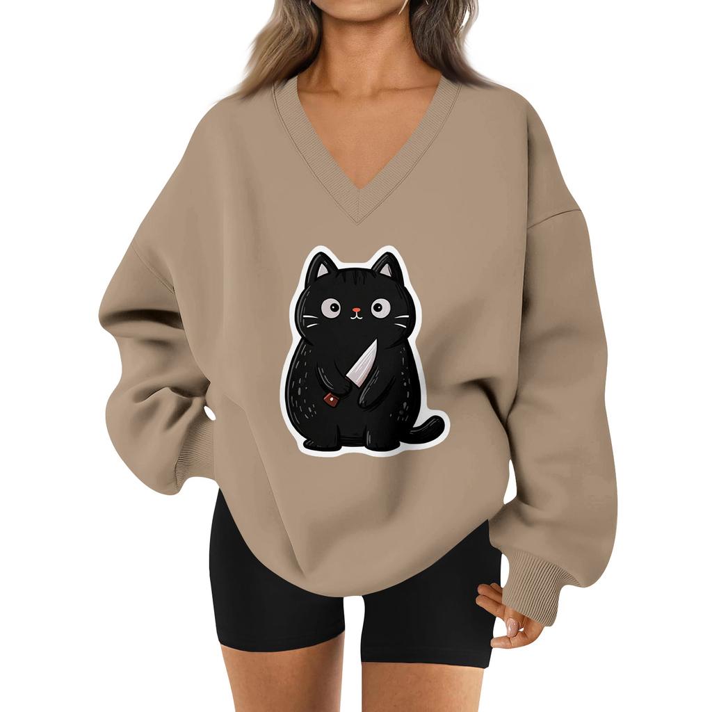 Women's V-neck Dropped Shoulder Halloween Print Sports Sweatshirt Top