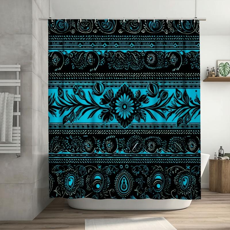 

1Pc Colombian Blue & Black Traditional Pattern Shower Curtain, Durable Polyester, Easy Clean W60H190(CM)-1 Pcs
