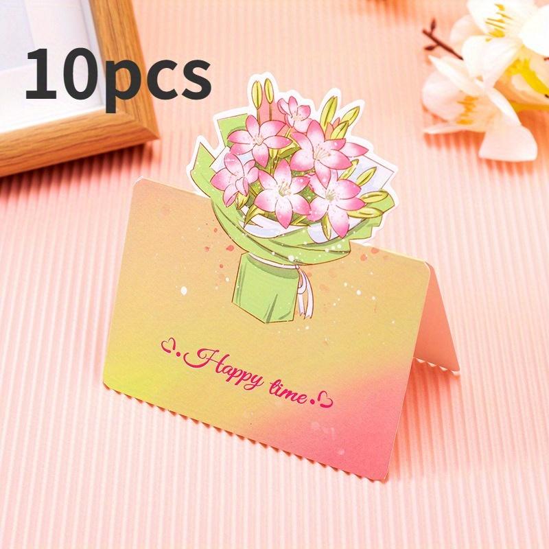 10pcs 3D Bouquet Creative Greeting Card Flower Shop Birthday Wishes Small Cards Teacher's Day Thank-you Card
