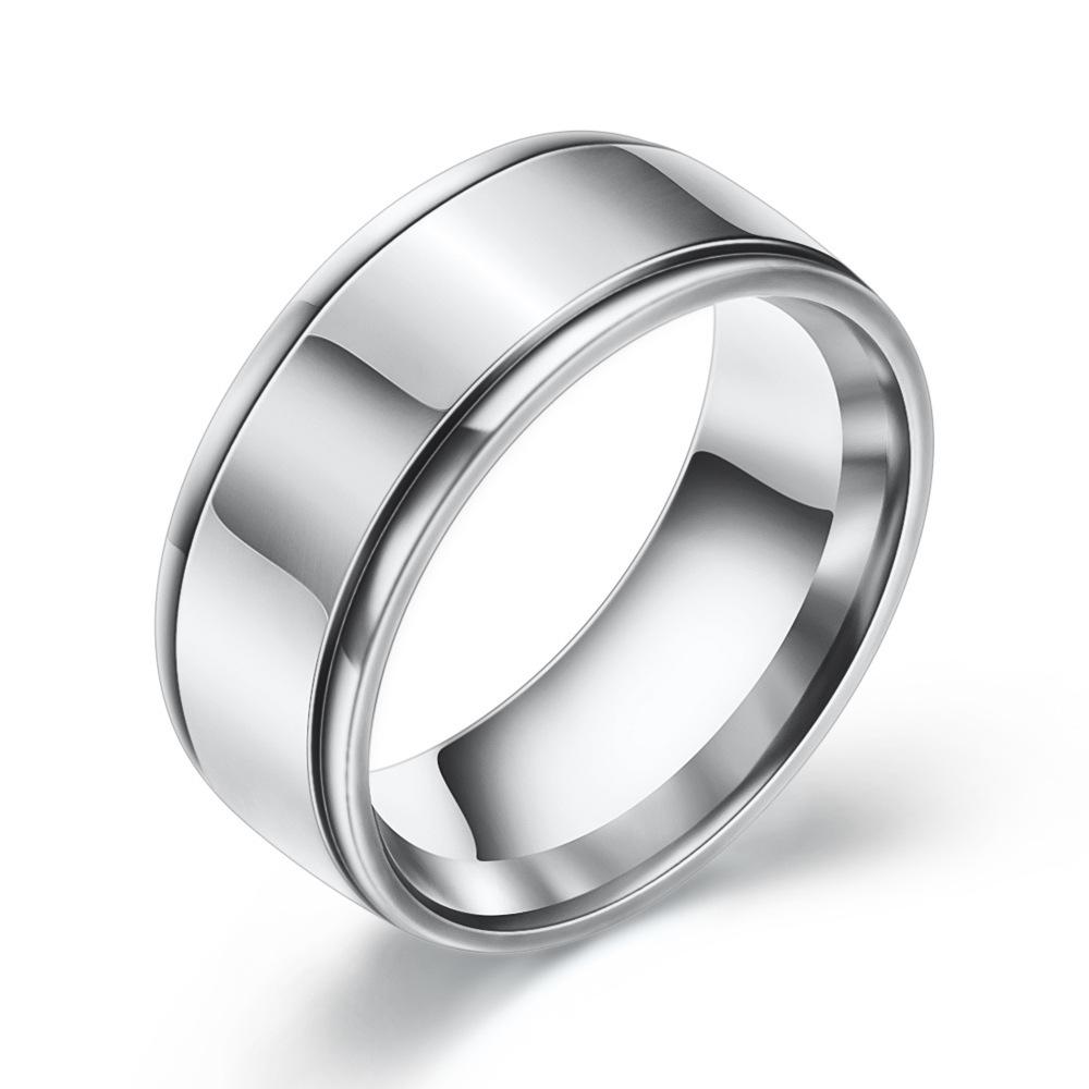 Men's 8MM Smooth Stainless Steel Two-Groove Couple Rings with Custom Laser Logo