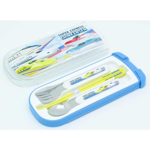 OSK Cutlery Set, Shinkansen Design, with Pull-Lid Trio, Chopsticks, Spoon, and Fork, Made in Japan, Sliding Design, Dishwasher Safe, Easy to Use, Unis