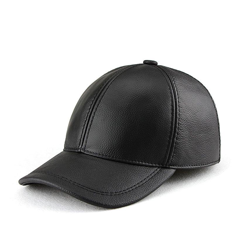 Men's Genuine Leather Baseball Cap - Winter Warm Flat Cap for Middle-Aged & Elderly