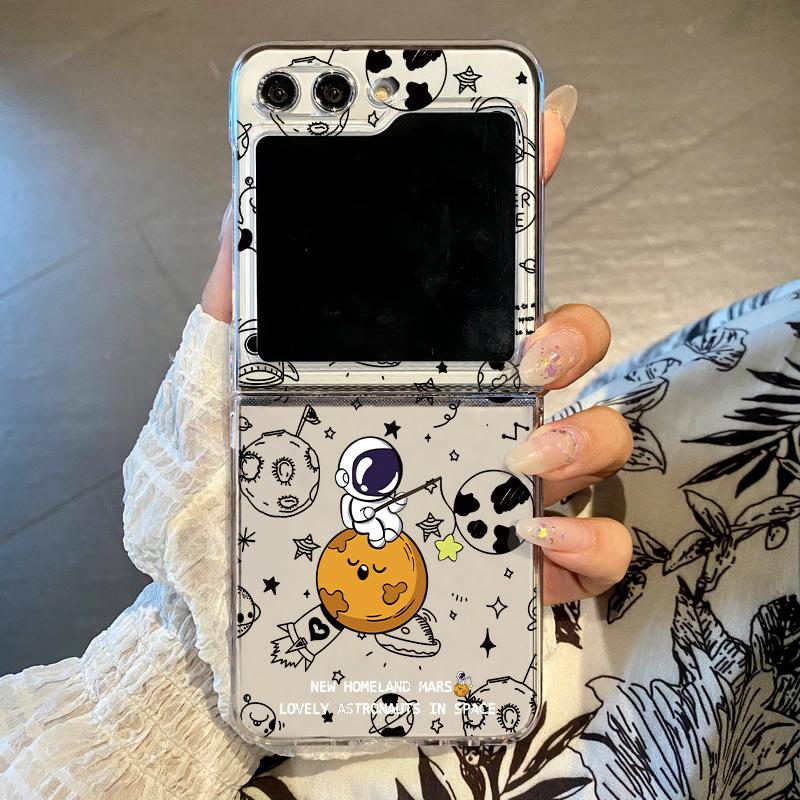 

Модный чехол для телефона с принтом лунного астронавта из 2 предметов для Samsung Galaxy Z Flip6 Flip5 Flip4 Flip3 с узором, прочный противоударный прозрачный складной чехол из ПК Samsung Z Flip3