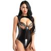 Erotic Sexy Crotchless Latex Lingerie Fishnet Clothing Open Crotch Jumpsuit Patent Leather Breast Exposing Bodysuit Lingerie