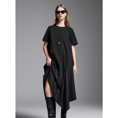 Sancai 2025 Sommer Gespleißtes Rundhals Langkleid