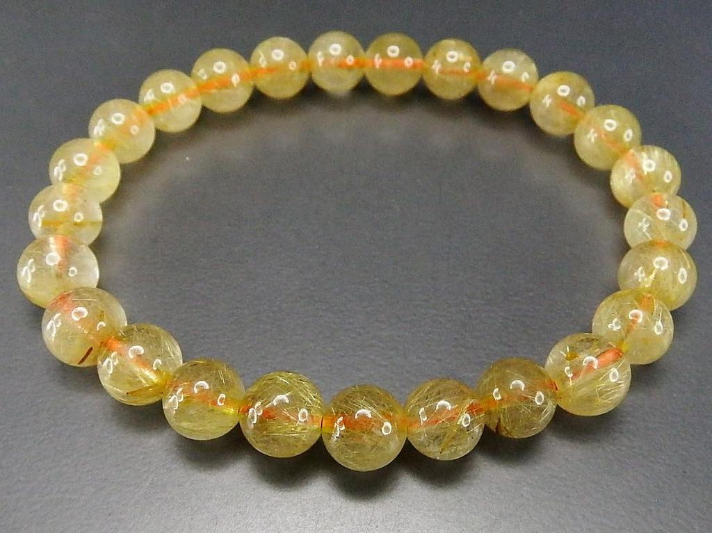 [Sekimachi] Popular Natural Gold Rutilated Quartz Bracelet with Many Needles, 7.5mm, Approx. 165mm, Unisex, Good Fortune, Power Stone