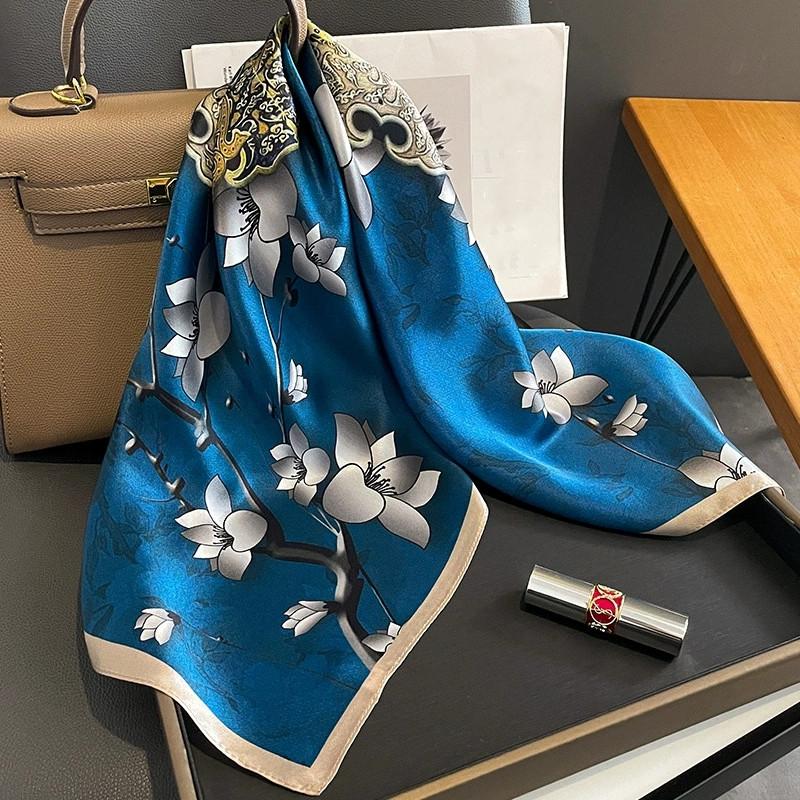 65Cm Square Pure Silk Square Scarf Elegant Silk Decorative Flower Design Necktie Small Neckerchief For Women