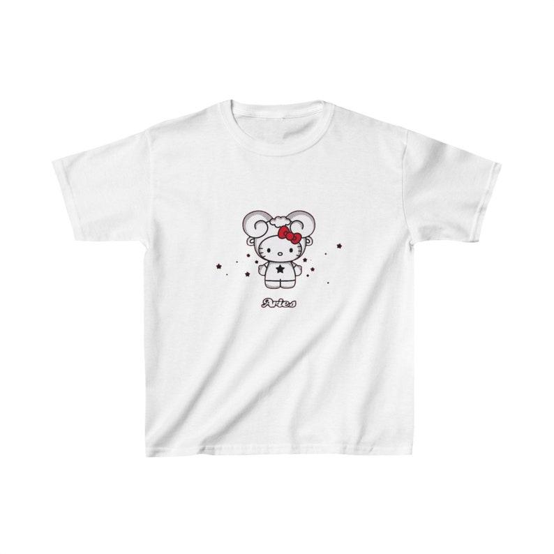 Aries Hello Kitty Graphic Baby Tee | Y2K Baby Tee, 90s Baby Tee, Zodiac Graphic Shirt Crop, Coquette, Vintage Design 100