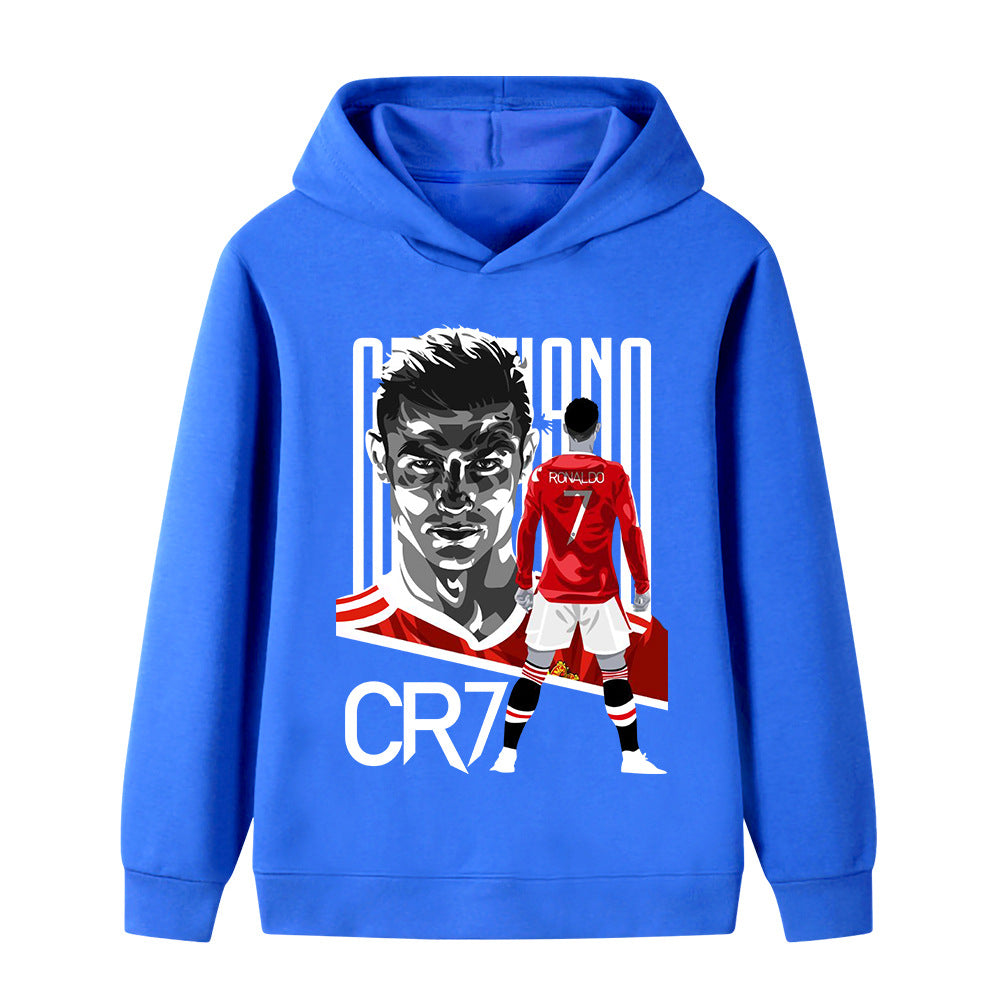 Felpa con cappuccio per bambini autunnale Felpa sportiva per ragazzi e ragazze Ronaldo Stampato HD 4-14 Anni Top pullover alla moda per bambini regalo di compleanno