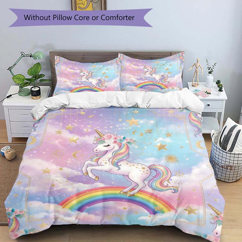 Unicorn Dreams Rainbow Sky Print 3Pcs Bedding Setduvet Cover With 2 Bedropillowcase Home Birthday Gift