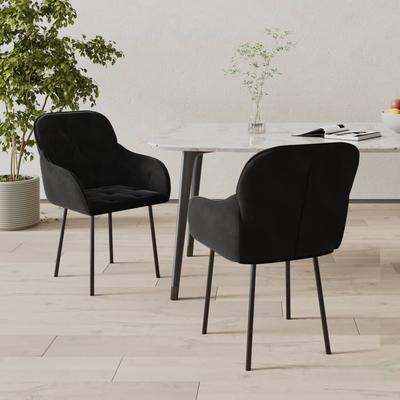 Vidaxl Dining Chairs, 2 Pcs, Black, Upholstered In Velvet