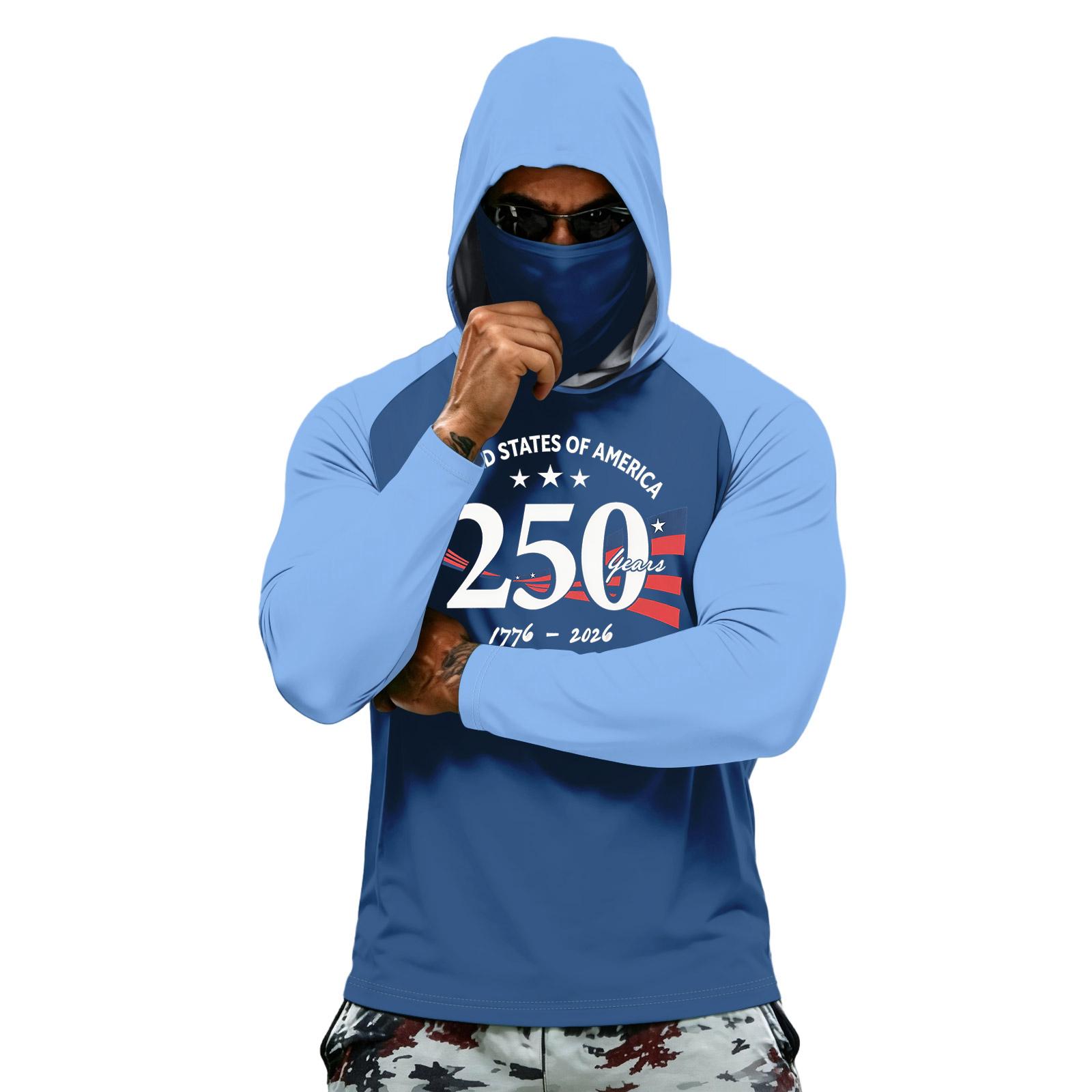 

Mens Hooded Long Sleeve Shirt United States of America 250 Years 1776 2026 Graphic Print Pullover Lightweight Top L синий