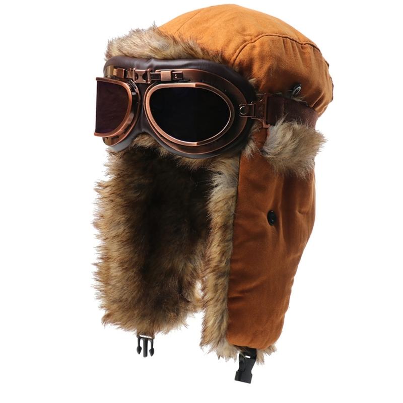 Thermal Winter Hat With Detachable Goggles For Skiing Riding And Outdoor Activity Vintage Style Ear Protection Cold Weather