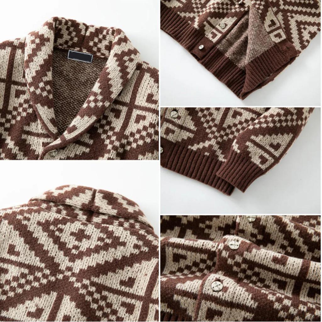 Men's Button-down Lapel Cardigan Jacket Slim Fit Outerwear Knitted Sweater