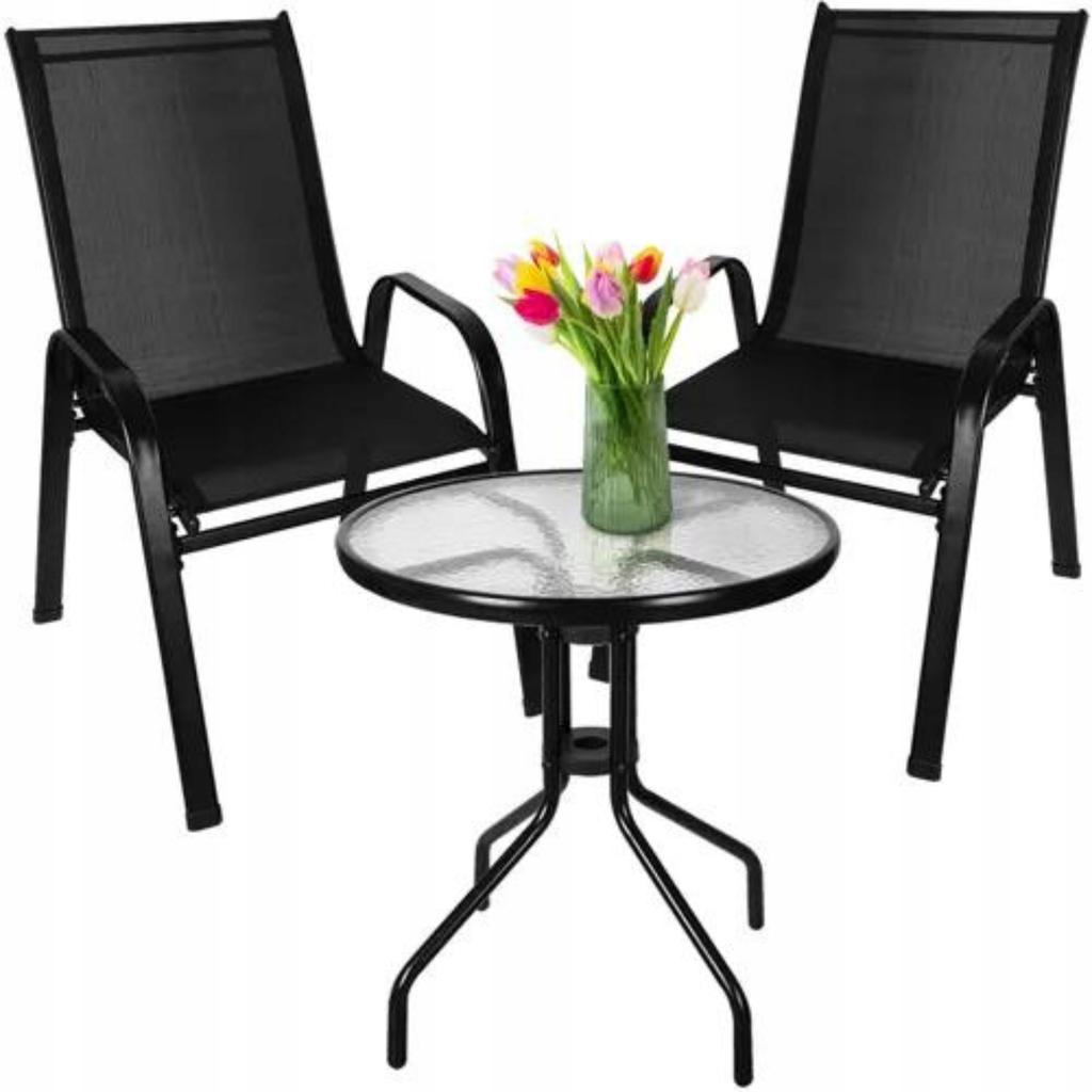 Set di Mobili per Balcone Piccolo Giardino Terrazza 2 Sedie e Tavolino da Caffè in Vetro
