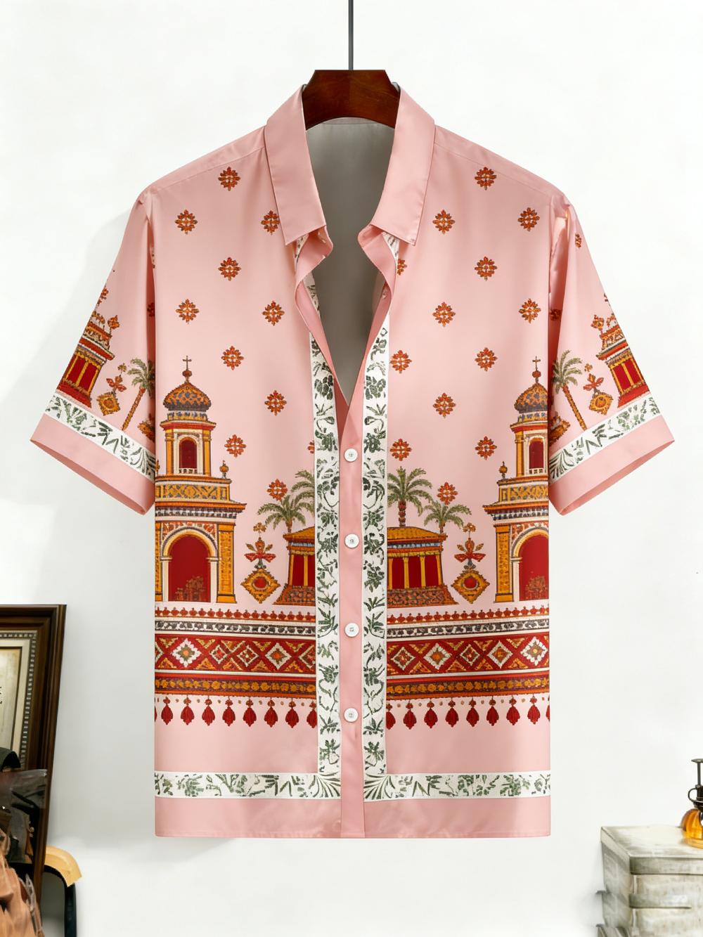 2026 Herren Sommer bunte kurzärmelige Hemden natürliche Volks-Totem 3D-bedruckte Hemden Herren Festival Karneval soziale Oberteile Herren 4XL beige