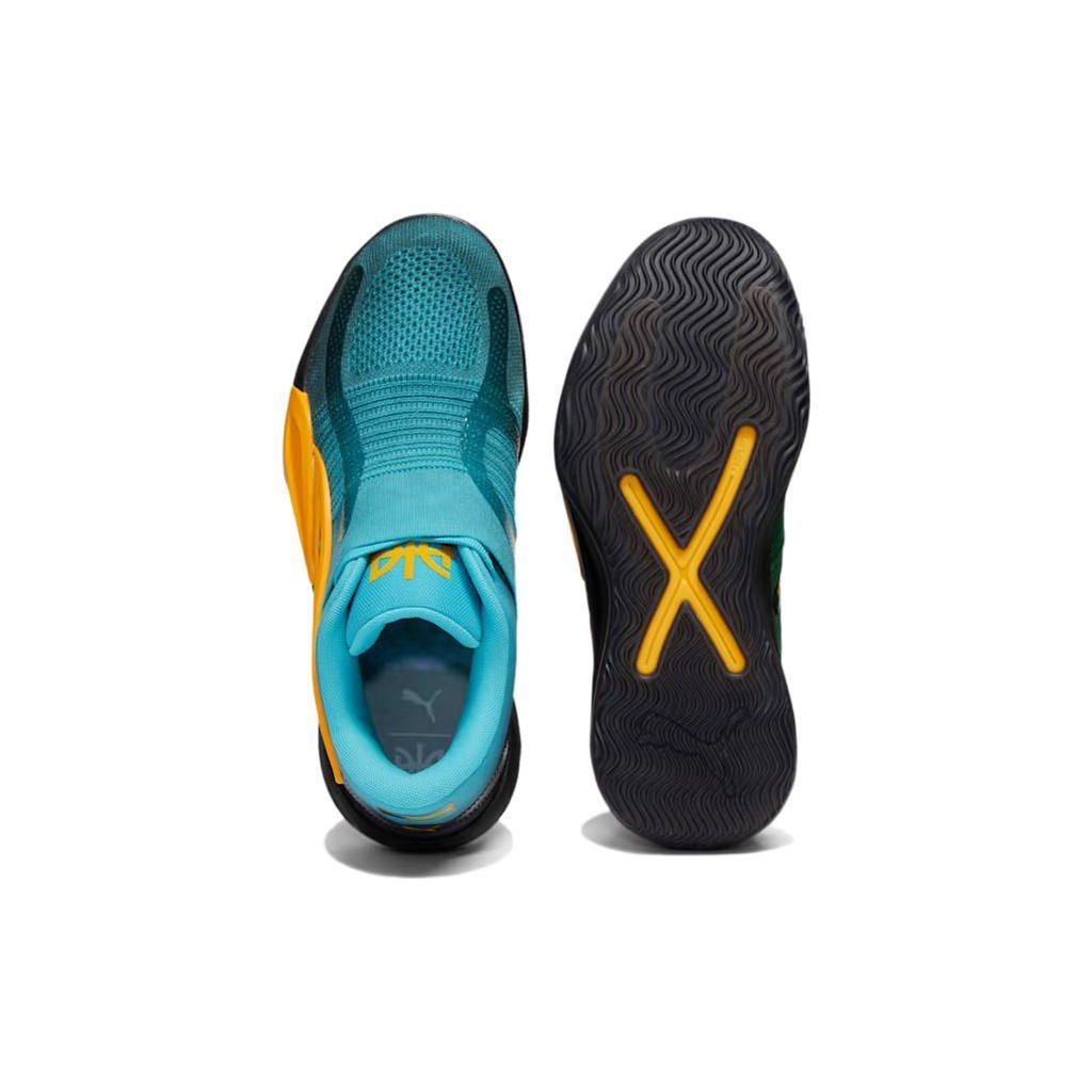 Puma Rise Nitro Dominayton Round Toe Lace-Up Slip-Resistant Durable Mid-Top Basketball Shoes Men Sneaker Blue Green 378489-01