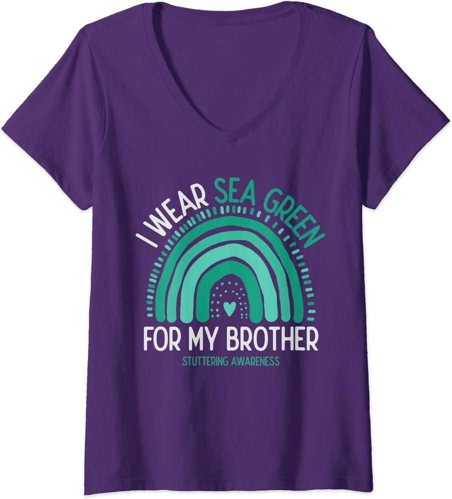 I Wear Green For Brother Stuttering Awareness Ladies  V-Neck Tshirt Unisex T-Shirt L