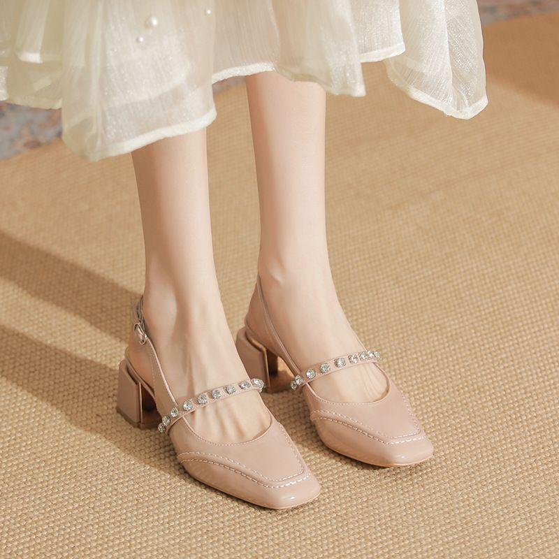 

New pink bag head sandals women s thin heel French niche designer rhinestone back empty with high heels 40 розовый