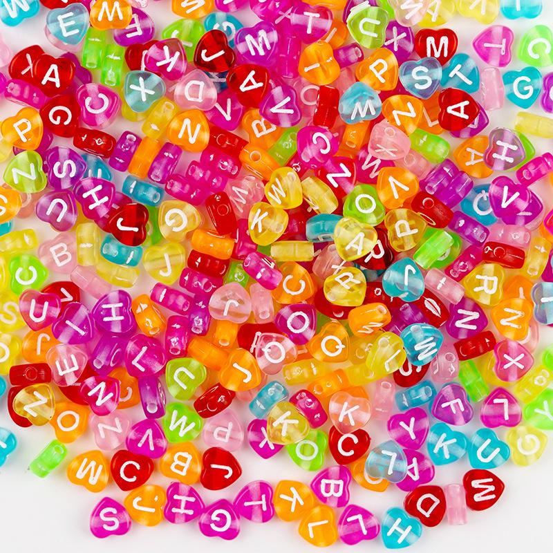 100pcs Colorful Acrylic Alphabet and Heart Beads for Children's Early Education and Crafting