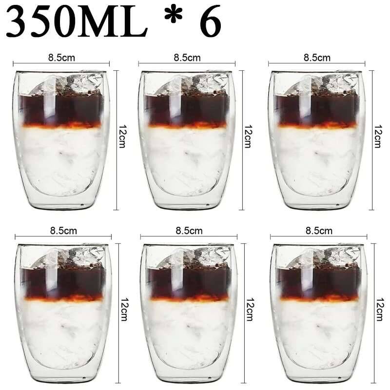2-6 Stück Doppelwandige High-Borosilikatglas-Tasse Hitzebeständig Tee Milch Espresso Kaffee Saft Wasserbecher Bar Trinkgeschirr Geschenk
