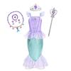 Mermaid Ariel Costume Girls Short Sleeve Fish Tail Shape Cosplay Princess Dress Halloween Carnival Birthday Party Dresses