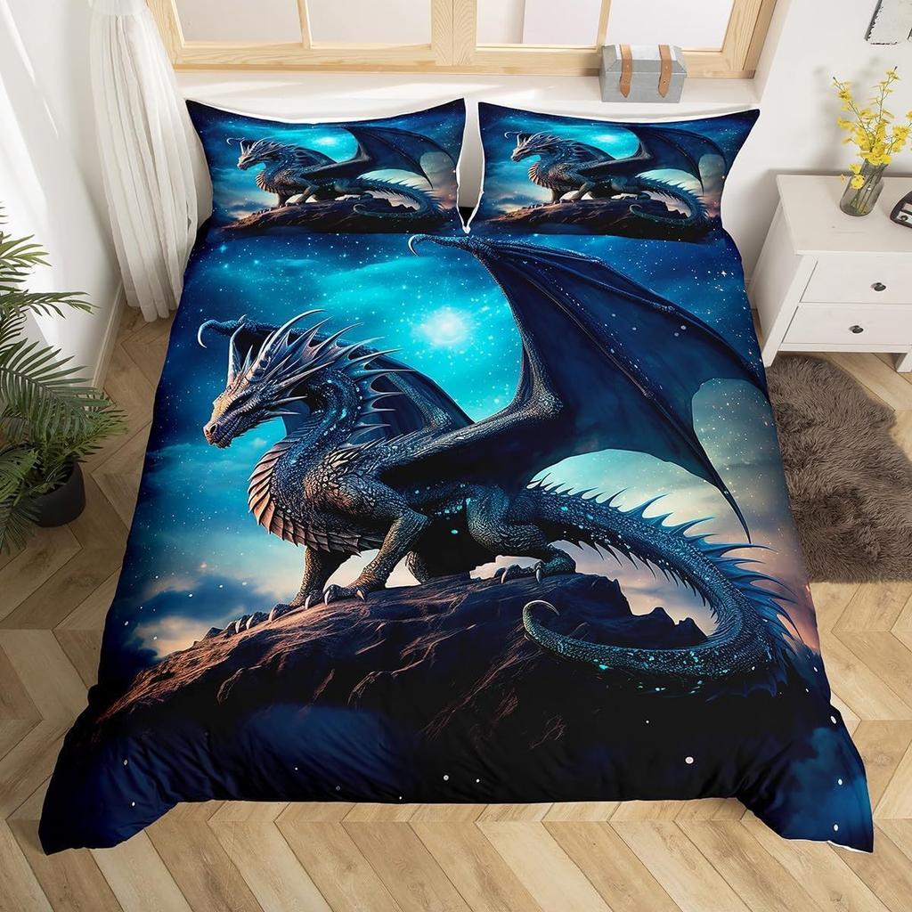 Galaxy Dragon Duvet Cover Sets For Kids Boys Girls Queen Lightweight Quilt Covers Starry Sky Jungle Animals Dragon Bedding Set