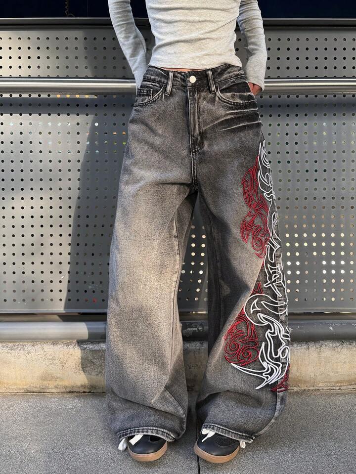 2026 Retro Unisex Prané Džínové Kalhoty - High Street Styl, Rovný Střih