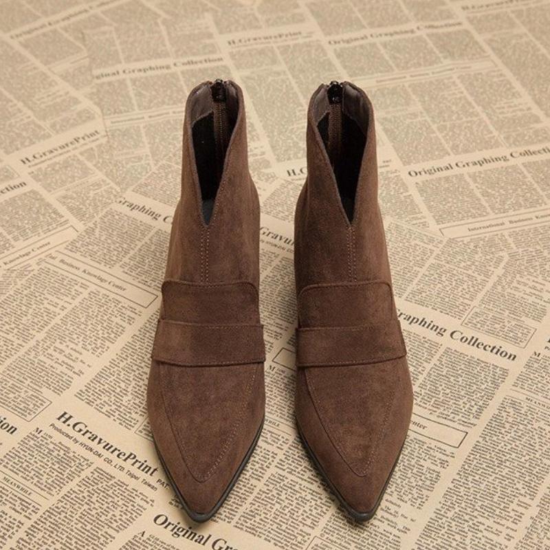 2025 Women's Genuine  Patchwork  Thin High Heel Pointed Toe Back Zip Autumn Ankle Boots Elegant Ladies Daily Dress Shoes