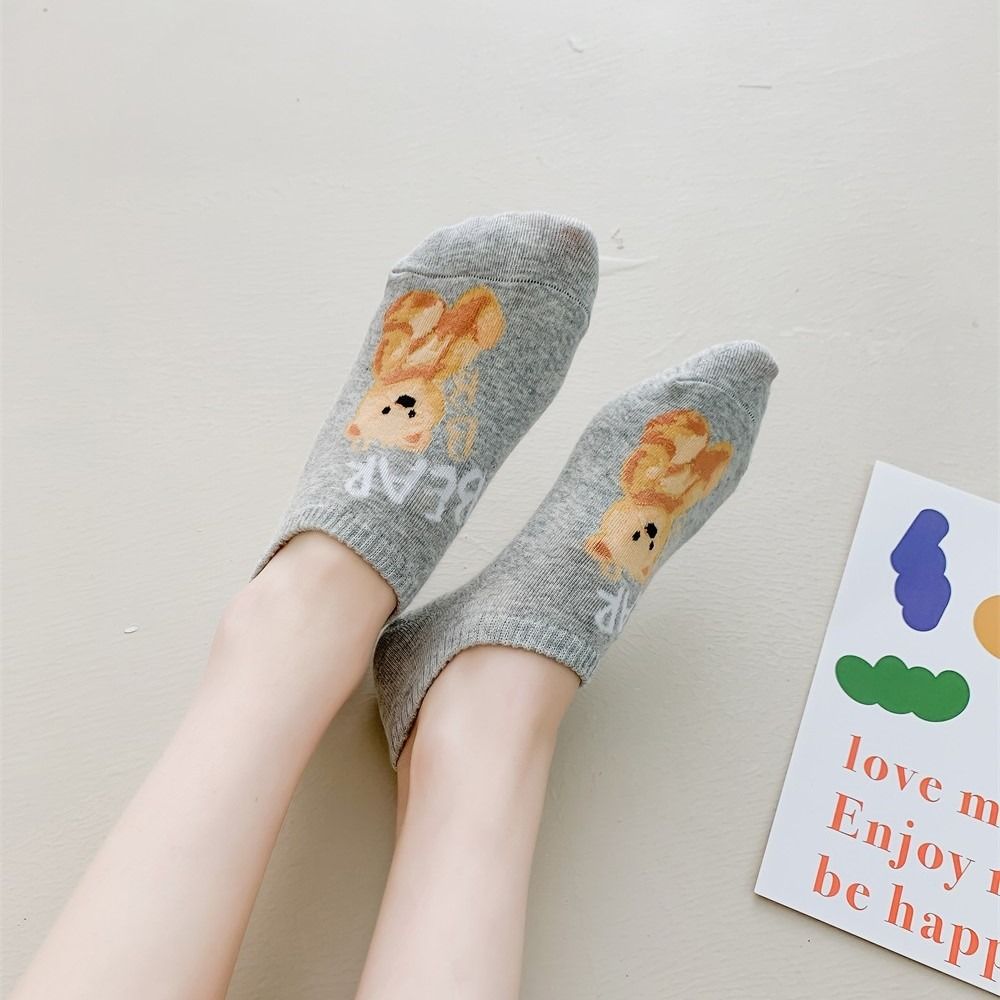 

Wearproof Thin Refreshing Bear Print Socks Cotton Ankle Socks Korean Style Boat Socks Women Hosiery