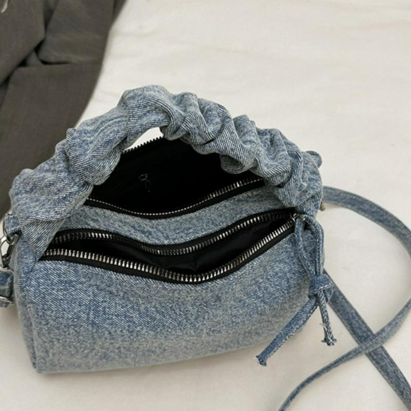 Korean Style Denim Crossbody Bag for Fashiable Wrinkled Stitching Shoulder bags Comfortable and Versatile Texture Storage Bags