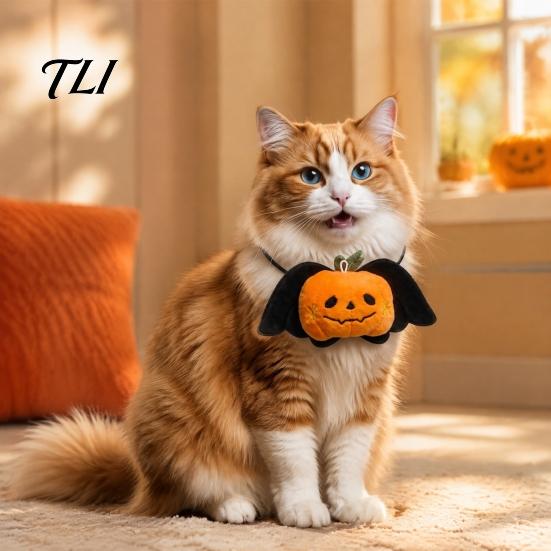 Plush Cat Neck Decoration Halloween Pet Collar Charm, Ghost Pumpkin Pendant, Soft Stuffed Gift for Lovers Hanging Ornament Cats, Small