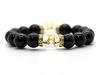 [Seki-Kira] Gold-engraved Quartz and Natural Onyx Prayer Beads Bracelet with Sanskrit Characters for Those Born In the Year of the Horse (Uma) - 14mm